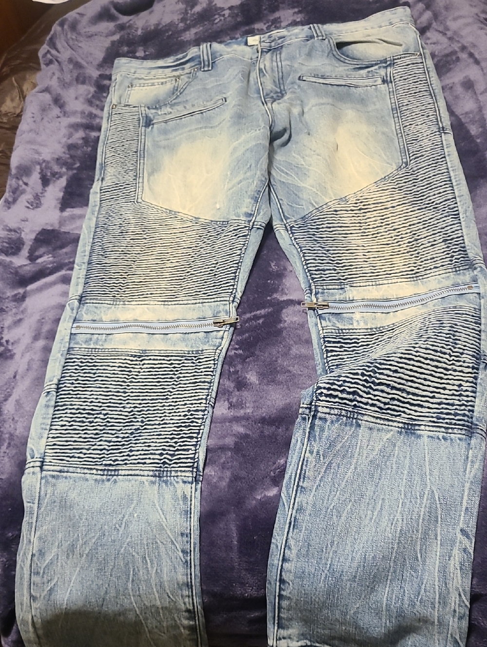 Men's Light Blue Ribbed Detail Jeans